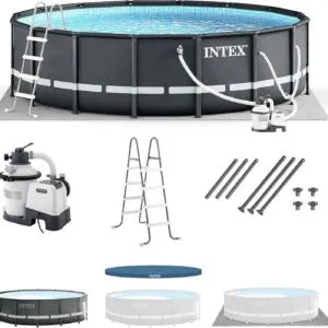 Bestway APX 365 Rectangular Swimming Pool Above Ground Outdoor Backyard Framed Pool Set