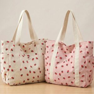Corduroy Shoulder Bag for Women | Pink & White | Fashion Crossbody