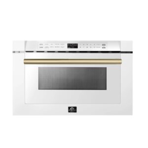 FORNO Espresso Capoliveri 24″ 1.2 cu. ft. Built-In Microwave Drawer in White with Antique Brass Handles, FMWDR3000-24WHT