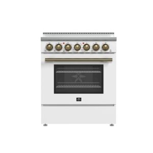 FORNO Espresso Paolo 30″ 4.38 cu. ft. Freestanding Electric Range in White with Antique Brass Handles, FFSEL6011-30WHT