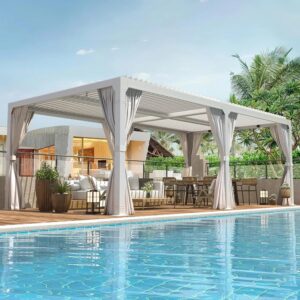 Erommy Outdoor Louvered Pergola Gazebo with Adjustable Aluminum Rainproof Roofs